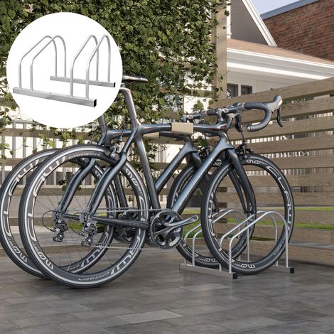 Râtelier 2 vélos range-vélos support rangement vélo à pneu 61 mm dim. 50L x 34l x 27,5H cm acier argenté (1/5)