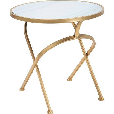 Table basse ronde en métal doré avec plateau en marbre 50x50,5 Mat (1/5)