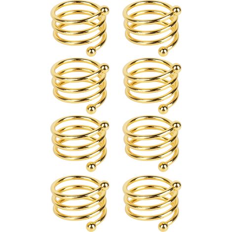Lot de 8 ronds de serviette dorés en spirale, élégants et antirouille, en métal, parfaits pour un mariage, un anniversaire, un dîner ou une fête de famille. (1/5)