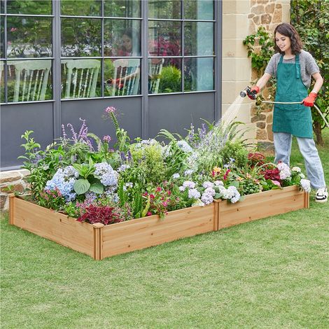 Yaheetech Carré Potager Surélevé Bac Potager en Bois Bac à Fleurs Légumes Plantes Potager Extérieur/Intérieur pour Jardin Cour Serre Terrasse 234,5 cm L × 120,5 cm l × 25,2 cm H