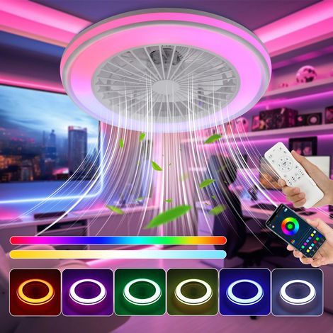 Ventilateur de Plafond LED RGB 60W Moderne avec Télécommande, 6 Vitesses de Ventilation, Variateur d'Intensité, Contrôle Bluetooth via Application, Éclairage Dimmable (1/5)