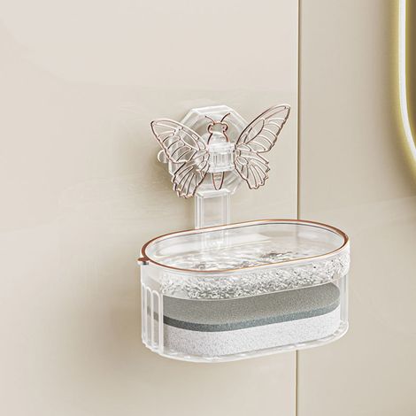 Seifenschale mit Schmetterlings-Saugnapf, luxuriös und leicht, große Seifenschale mit Abflussloch, kreative Seifenbox im skandinavischen Stil, hält kein Wasser zurück, luxuriös und leicht weiß (1/5)