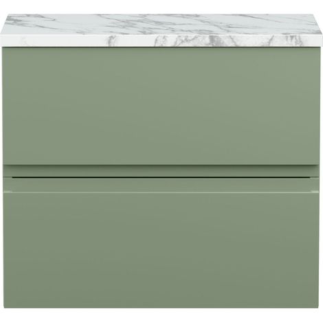 Mavesyn Contemporary 2 Drawer Wall Hung Vanity Unit with Laminate Worktop, Satin Green, 600mm
