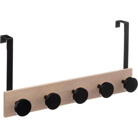Patère de Porte en Bois "5 Têtes" 50cm Noir & Beige