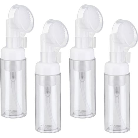 4 distributeurs mousse 60 ml transparents, avec brosse, visage/mains/shampoing/gel douche (1/5)