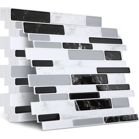 Jiubiaz Stickers carrelage mosaïque noir/gris 10 pcs PET autocollants pour cuisine et salle de bain (1/5)