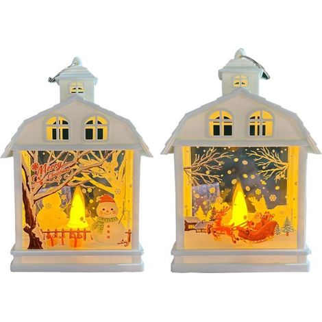 Lanternes décoratives de Noël - DOK - 2 pièces - Élan + Bonhomme de Neige - LED illuminée - 9,9x4,8x14,5 cm (1/5)