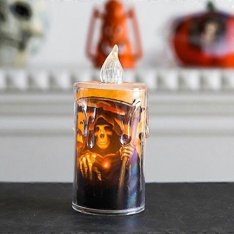 Bougies LED d'Halloween, décorations d'horreur, fantômes, citrouilles, châteaux, maison hantée, accessoires d'extérieur 01 (1/5)