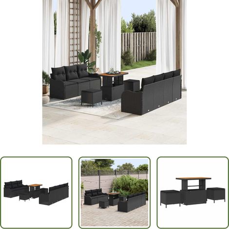 Terrassensofa -  Garten-Sofa-Set mit Kissen mit Speicher 10 pcs Schwarz (1/5)