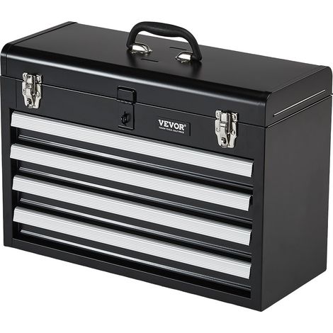 Boîte à Outils Métal, 520 mm, Caisse à Outils Acier Portable avec 4 Tiroirs Coulissants Roulement à Billes, Petit Coffre à Outillage Multifonction, Doublure EVA, Finition Revêtement Poudre, Noir (1/5)