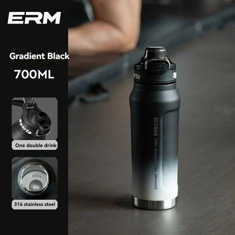 (Noir dégradé, 700 ml) Bouteille d'eau isotherme pour boissons chaudes et froides, en acier inoxydable à double paroi, avec poignée de transport, adaptée au sport et aux activités de plein air. (1/4)