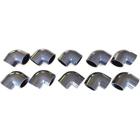 Lot de 10 Coudes 90° 50mm PVC Pression Piscine et arrosage 5cm 50mm
