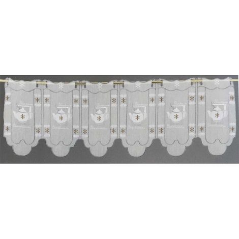 Homemaison – Brise bise en batiste brodée 30x45 cm – Motifs théières et phrases culinaires – Lavable en machine à 30°C – Finition festonnée