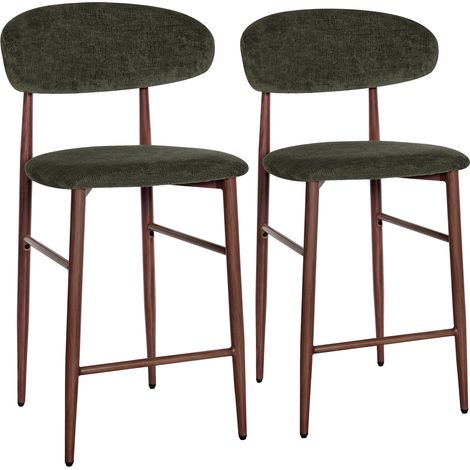 HAPPY GARDEN - Lot de 2 tabourets de bar kaki et métal effet bois foncé SIMON (1/5)
