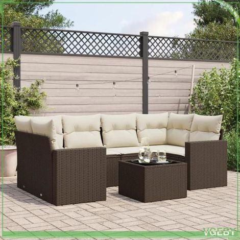 Salon de jardin - 3218713 - Résine tressée marron - Modulaire 7 pcs - Coussins déhoussables (1/3)