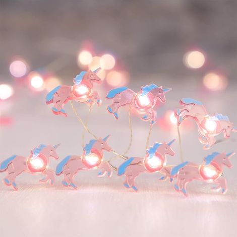 Guirlande lumineuse licorne - 2 m - 20 LED - Guirlande lumineuse d'intérieur - Guirlande lumineuse pour l'intérieur et l'extérieur - Guirlande lumineuse à piles - Rideau - Décoration de (1/5)