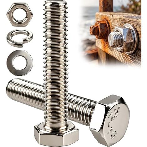Vis M6 x 30mm, Vis à Tête Hexagonale en Acier Inoxydable, Boulons et écrous Hexagonaux, Boulon Inox avec ecrou, rondelles et rondelles élastiques pour meubles et voitures (1/5)