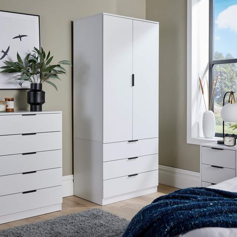 Phoenix Wardrobe 2 Door 3 Drawers White Bedroom Furniture Clothing Storage Shelf (1/5)
