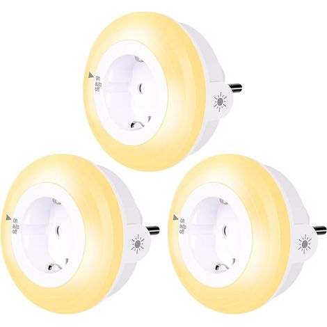 Veilleuse Prise avec Capteur de Crépuscule LED Lampe de nuit Les enfants protègent Auto/ON/OFF avec Capteur crépusculaire Blanc chaud 3000K 3 paquet (1/5)