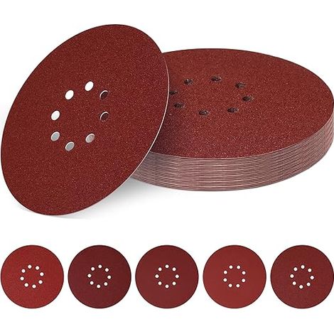 60 Schleifscheiben 225 mm, 8 Löcher, 225 mm runde Schleifscheiben, Schleifpapier für Trockenbauschleifer Giraffe Sander (60 Stück Körnung 40, 80, 120, 180, 240)