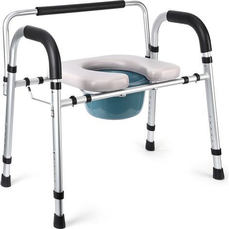 Rehausseur WC surélevé réglable en hauteur avec poignées et dossier - siège rembourré, bassin amovible, cadre de sécurité, frais 227 kg - Couleur : satin (1/5)