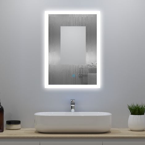 OCEAN Specchio con Luce Esterna LED Antiappannamento Specchio da Bagno Interruttore Tattile da Parete Dimmerabile 3 Colori (50x70 cm) (1/4)