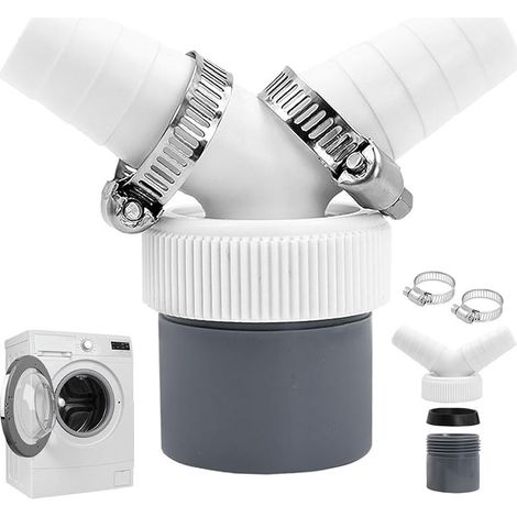Adaptateur en Y Double Évacuation Machine à Laver, Raccordement Évacuation Lave-Vaisselle et Sèche-Linge, Sortie DN40 Ø40 mm 1½", Entrée 18–24 mm, Avec 2 Colliers Inox 20–32 mm, Pour Siphon (1/5)