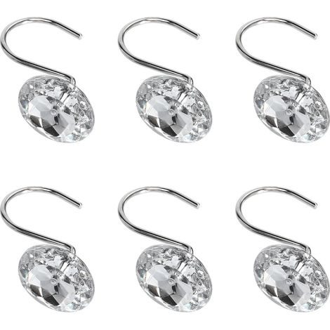 Crochets de rideau douche INOOMP, lot 12, en acrylique transparent orné strass, pour et baignoire. (1/5)