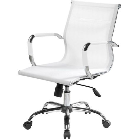 Dmora - Chaise de bureau Asunik\, Chaise de direction avec accoudoirs, Chaise de bureau ergonomique, Blanc, 62x54h92/102 cm
