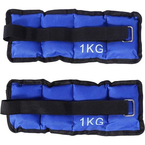 Lot de 2 poids pour poignets et chevilles de 1 kg, poids réglables pour cheville/poignet, pour fitness, exercice, marche, jogging, gym, aérobic, gymnastique, bleu (1/5)