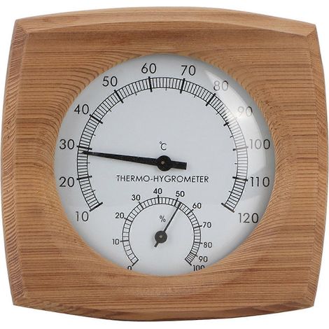 Thermo‑hygromètre en bois 2‑en‑1 pour intérieur, thermomètre et hygromètre de précision, accessoire idéal pour sauna, hammam et pièce humide, mesure température et humidité, style naturel. (1/5)