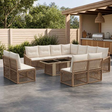 vidaXL Set Divano da Giardino 12 pz Beige e Bianco Crema polyrattan (1/5)