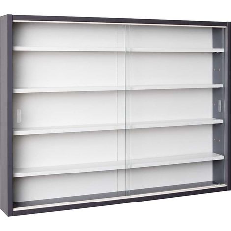 vetrinetta scaffale in legno grigio con ante in vetro scorrevoli, 80x9,5x60 cm (1/5)