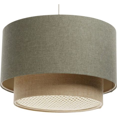 Suspension boho élégant en tissu structuré et diffuseur rotin - Ø 40 cm - H25 cm (1/5)