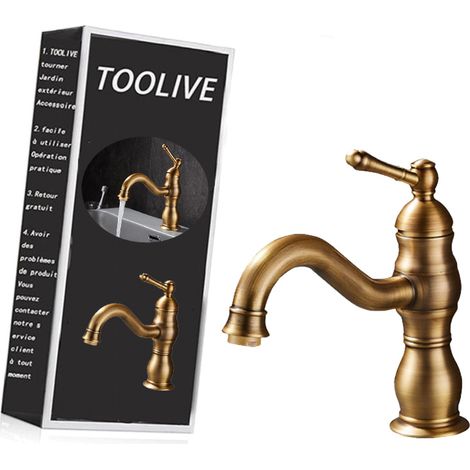 Antique Brass Bathroom Sink Tap Brass Single Hole Deck Mounted Basin Mixer Wash Sink Tap (1/3)