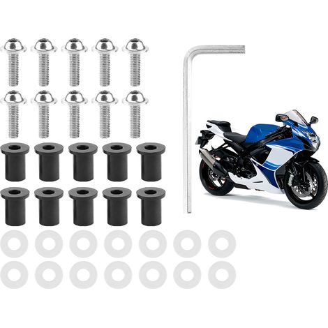10 Stück Motorrad-Windschutzscheiben-Schrauben, Muttern und Unterlegscheiben, universelles Motorradverkleidungs-Montageset, silberfarben (1/5)