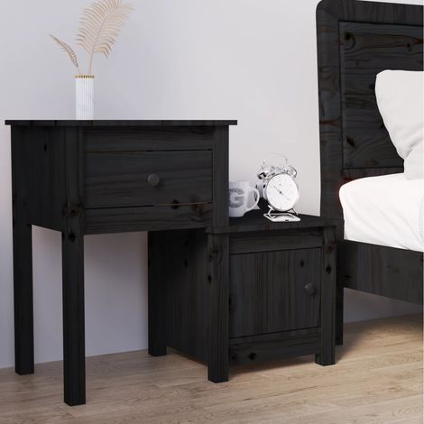 vidaXL Comodino Nero 79,5x38x65,5 cm in Legno Massello di Pino (1/5)