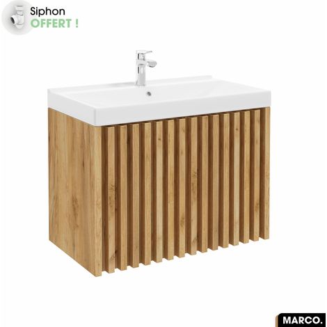 Ensemble meuble sous vasque avec vasque à encastrer - Siphon OFFERT MARCO Oak 80 x 56 x 45 cm (1/5)