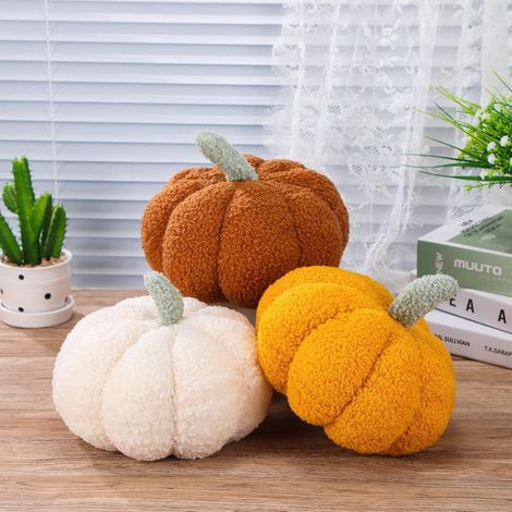 BEBUSINGOTO Lot de 3 coussins citrouilles 7,87'' 3D Citrouille Coussins Citrouille Canapé Coussin Décoration d'intérieur pour Thanksgiving Halloween Voiture Chambre Canapé Canapé Salon (1/5)