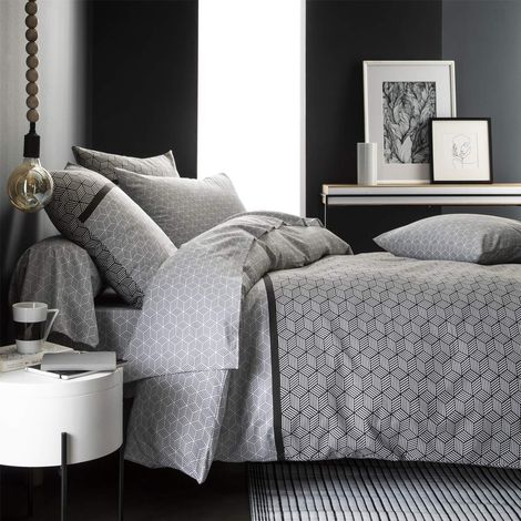 Housse de Couette imprimée en Bambou, 140 x 200 cm, Blanc et Noir (1/2)