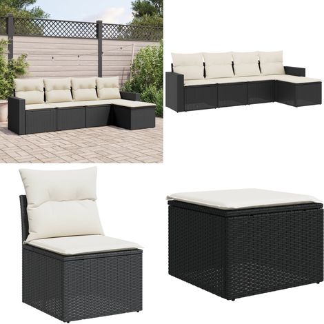 5-tlg. Garten-Sofagarnitur mit Kissen Schwarz Poly Rattan - Gartensofas - Outdoor Möbel - Gartenmöbelset - Rattan Sofa - Lounge Set - Home & Living (1/5)