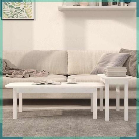 Ensemble de tables basses 2 pcs - 822363 - Blanc - Bois de pin massif - L110/70 x P50/30 x H35/45 cm (1/5)