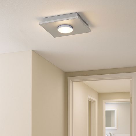 Deckenlampe Deckenleuchte LED weiß Wohnraumlampe 3-Stufen Dimmer, Metall silber, 1x LED 4W 360Lm warmweiß, LxBxH 17x17x4 cm