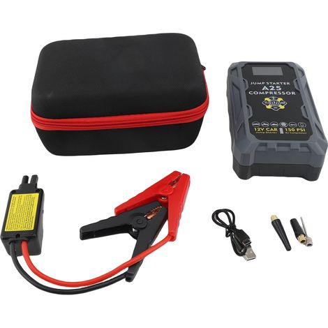 Démarreur batterie voiture compresseur 10000mAh – Jauge pression numérique LED gonfleur portable pneus automobile, urgence (1/5)