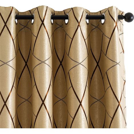 Paire de rideaux beige occultants fantaisie géométrique, marron, pour salon, chambre, bureau, balcon, porte, fenêtre, 2 panneaux avec œillets (beige et marron, 140 x 280 cm) (1/5)