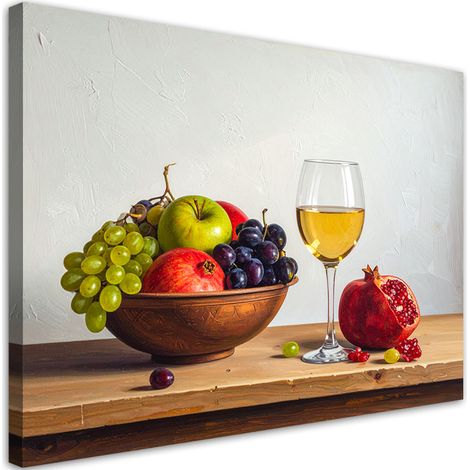 Quadro su tela, Natura morta con frutta e vino, 30x20 (1/5)