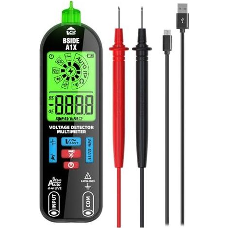 A1X Smart Digital Multimeter Mini Wiederaufladbarer elektrischer Tester mit neuem ID-Display Berührungsloser Spannungsdetektor Durchgangsprüfung Kapazitätsmessung Ohm-Messung Diodenmessung Kabel-Sub- (1/5)