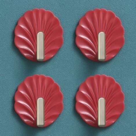 4 Shell-Shaped Wall Hooks - Red, Cute Shaped Wall Hooks, Self-Adhesive Hanging Hooks for Handbags, Towels, and Key Holders (1/5)