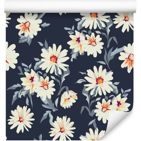Carta da parati con fiori e margherite dipinte per soggiorno e camera da letto, 50x1000 cm (1/5)