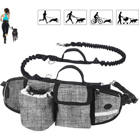 pair Laisse pour chien Mains libres Laisse pour chien Absorption des chocs Confort Coutures réfléchissantes Idéal pour la course à pied Jogging et la marche Gris cassé